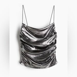 H&M Silver Metallic Draped Cowl Neck